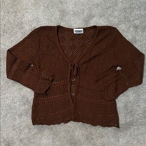Vintage Carly Blake Brown Metallic Knit Cardigan Tie Front size 1X